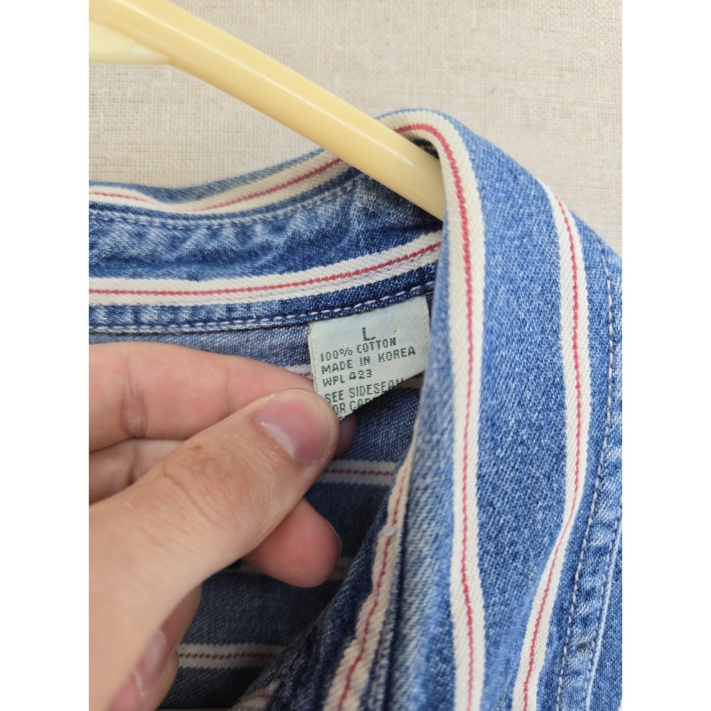 Vtg Levis Shirt Men Large Stripe Redline "Selvedge" Metal Button Denim - Picture 4 of 8